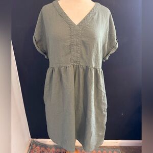 Briggs New York Olive V-Neck Dress linen/rayon blend size large